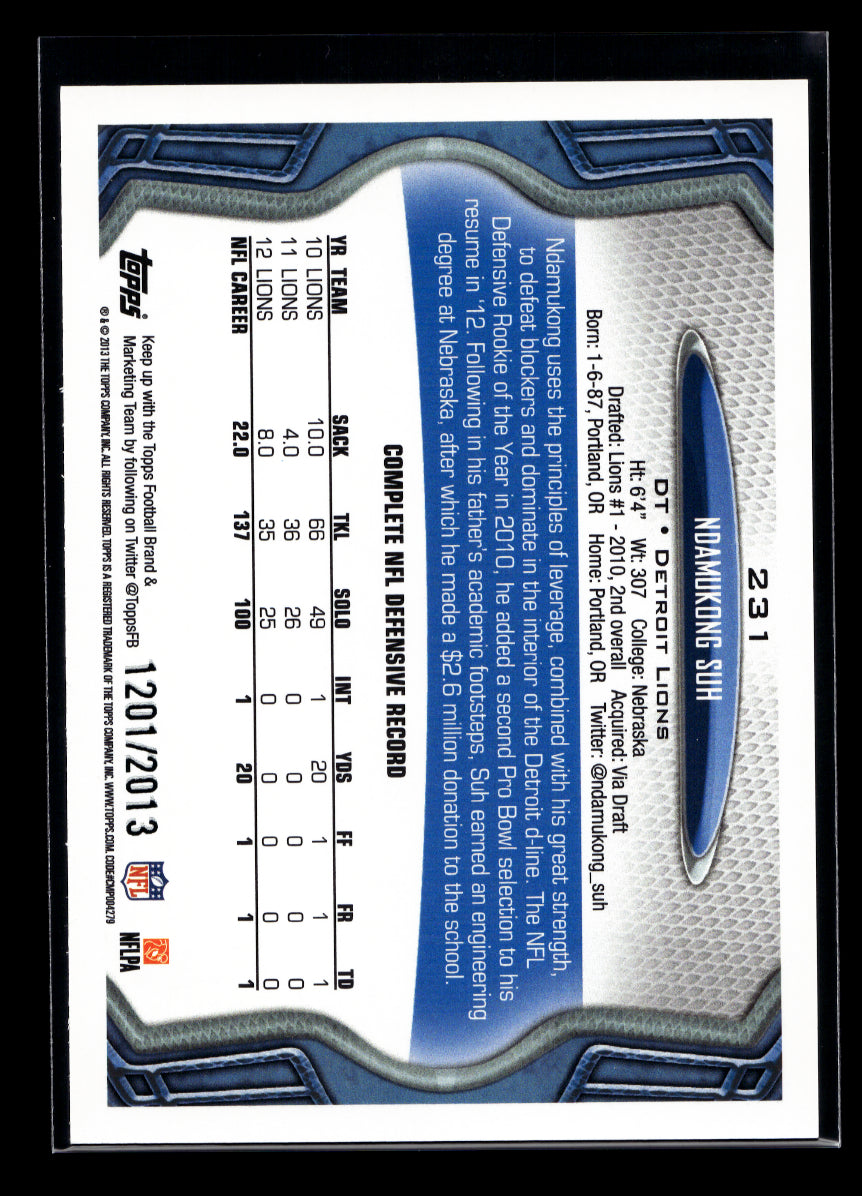 2013 Topps Gold #231 Ndamukong Suh #'d /2013 (Detroit Lions)