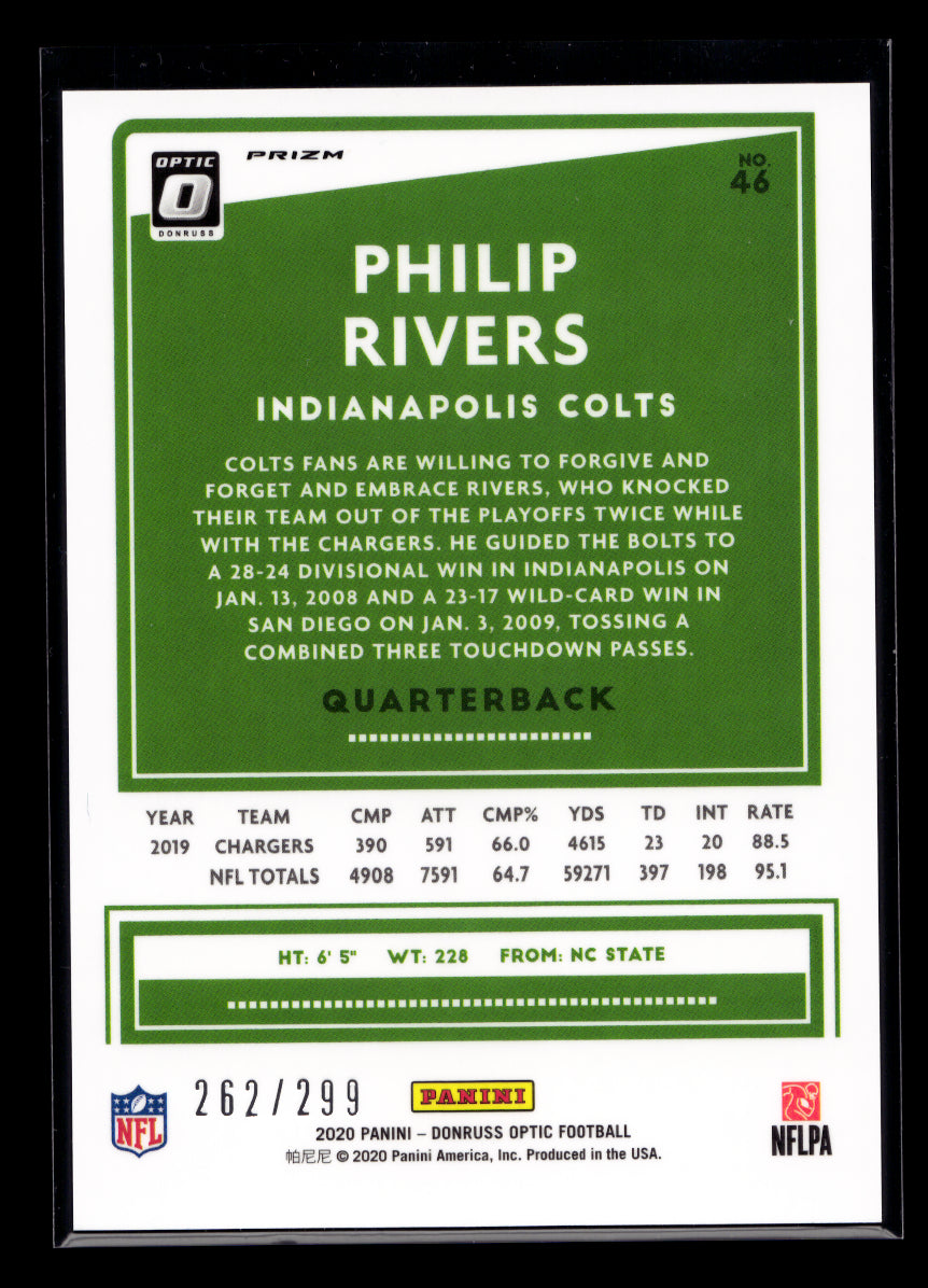 2020 Donruss Optic Aqua #46 Philip Rivers #'d /299 (Indianapolis Colts)