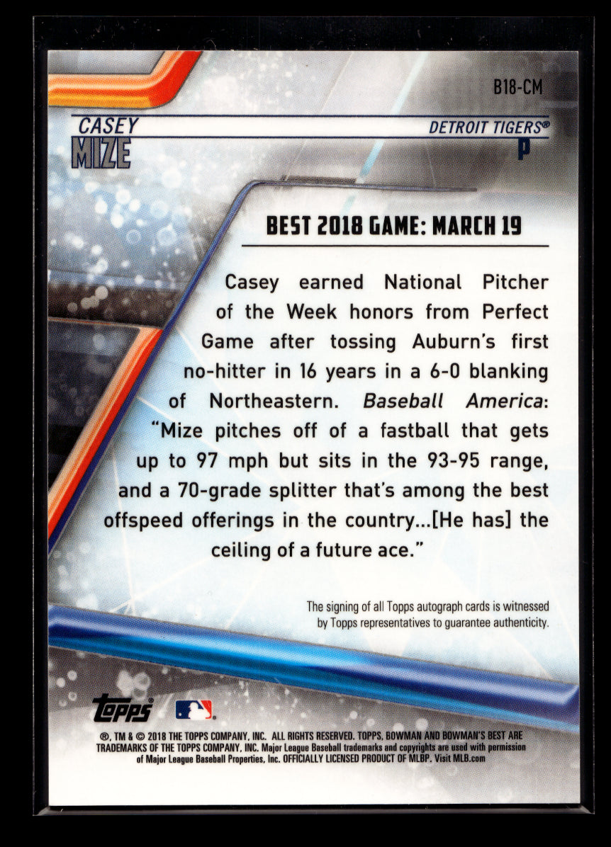 2018 Bowman's Best Best of '18 Autographs Red Refractors #B18CM Casey Mize #'d 03/10