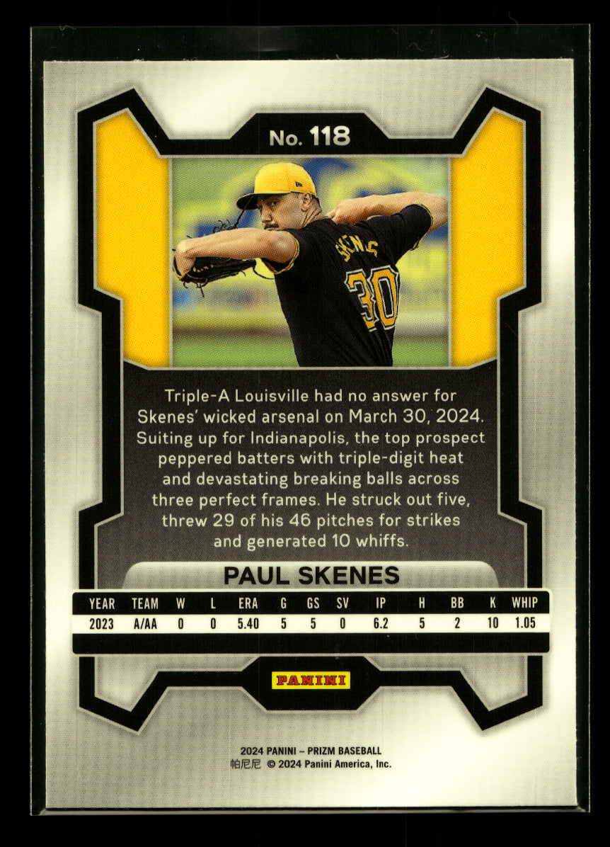 2024 Panini Prizm #118 Paul Skenes Rookie (Pittsburgh Pirates)