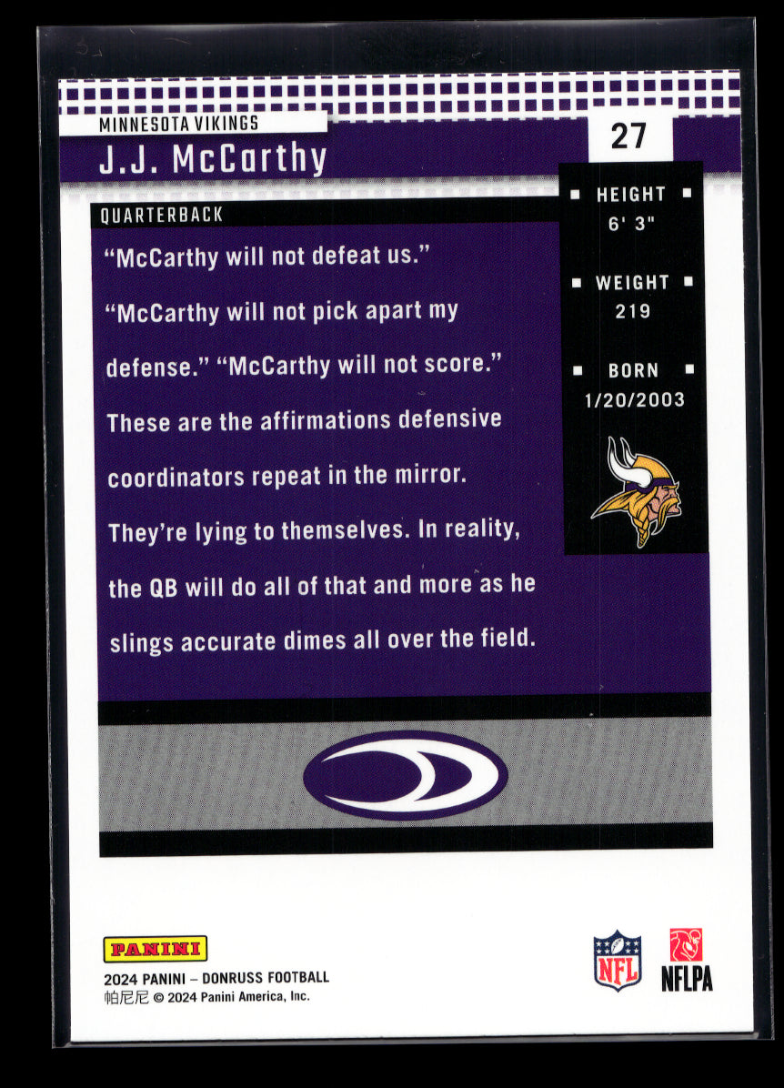 2024 Donruss Retro '04 #27 J.J. McCarthy (Minnesota Vikings)