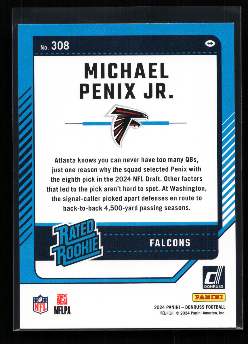 2024 Donruss Press Proof Green #308 Michael Penix Jr. Rated Rookie (Atlanta Falcons)