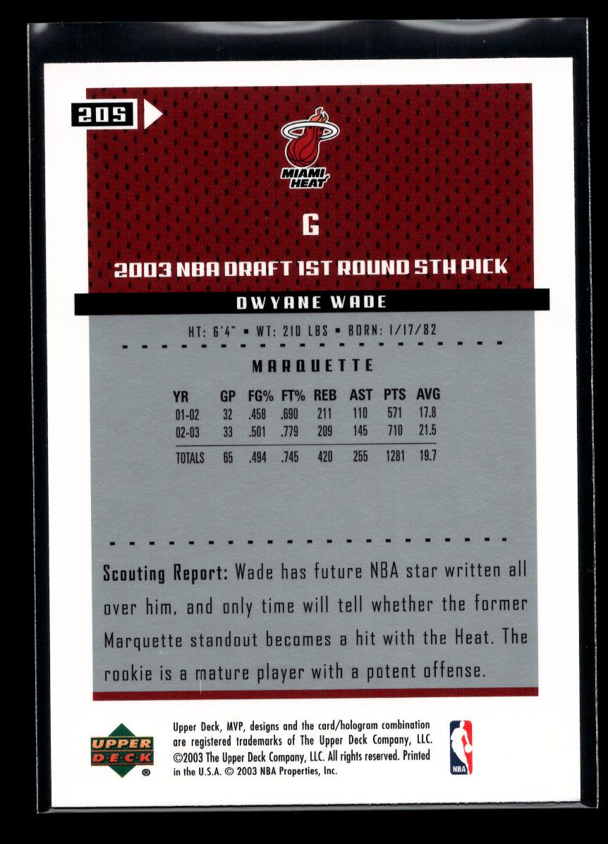 2003-04 Upper Deck MVP #205 Dwyane Wade RC (Miami Heat)