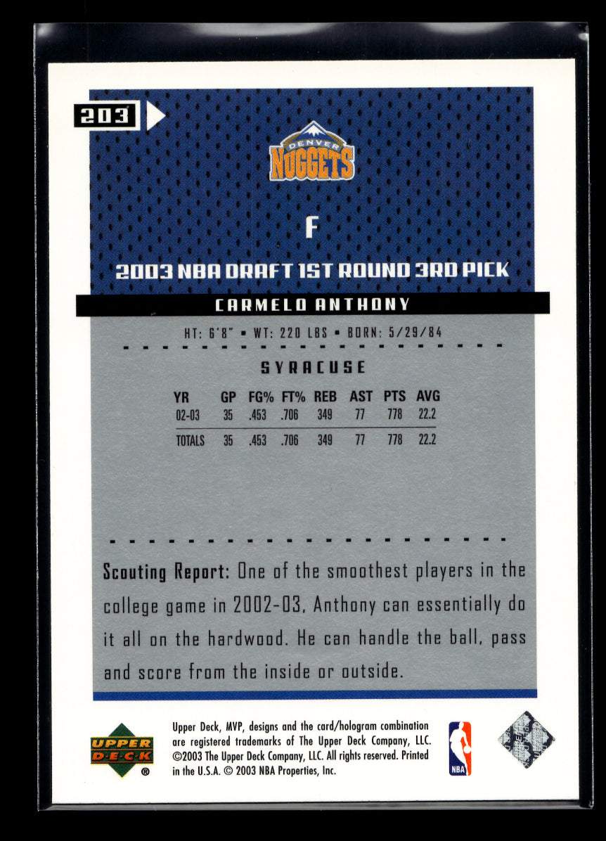 2003-04 Upper Deck MVP #203 Carmelo Anthony RC (Denver Nuggets)