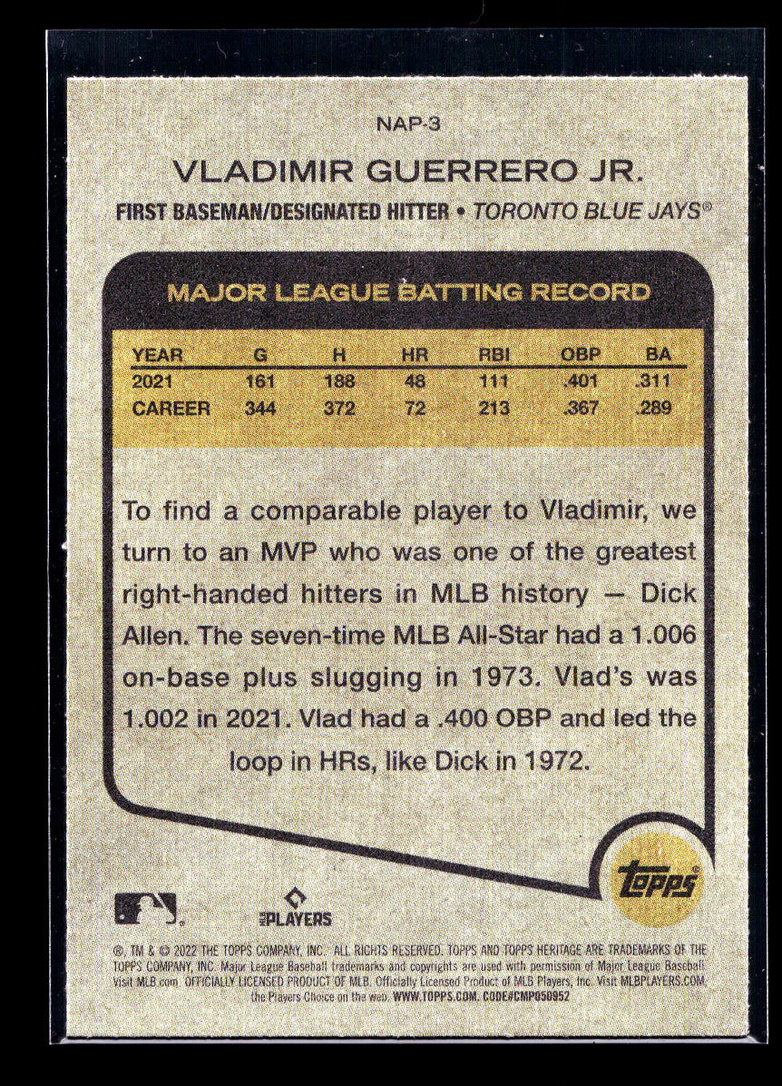 2022 Topps Heritage New Age Performers #NAP3 Vladimir Guerrero Jr. (Toronto Blue Jays)