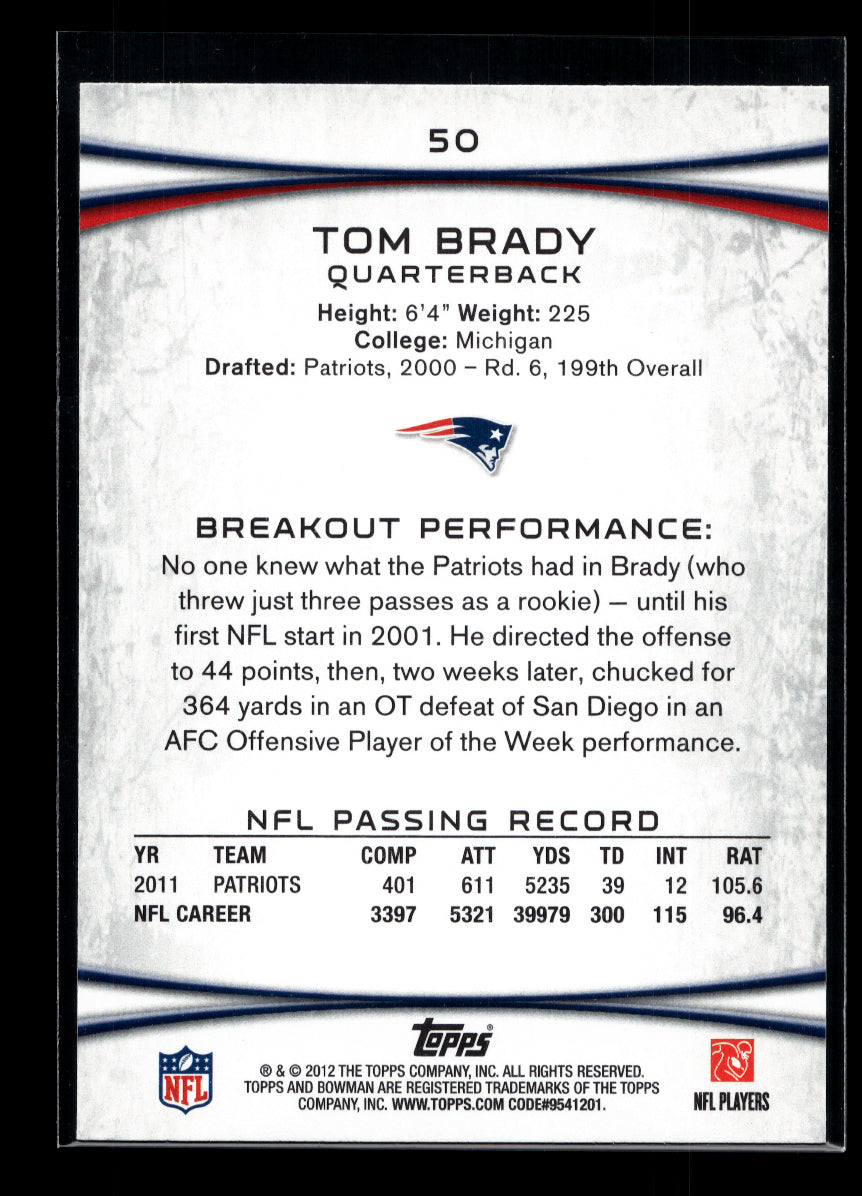 2012 Bowman #50 Tom Brady (New England Patriot)