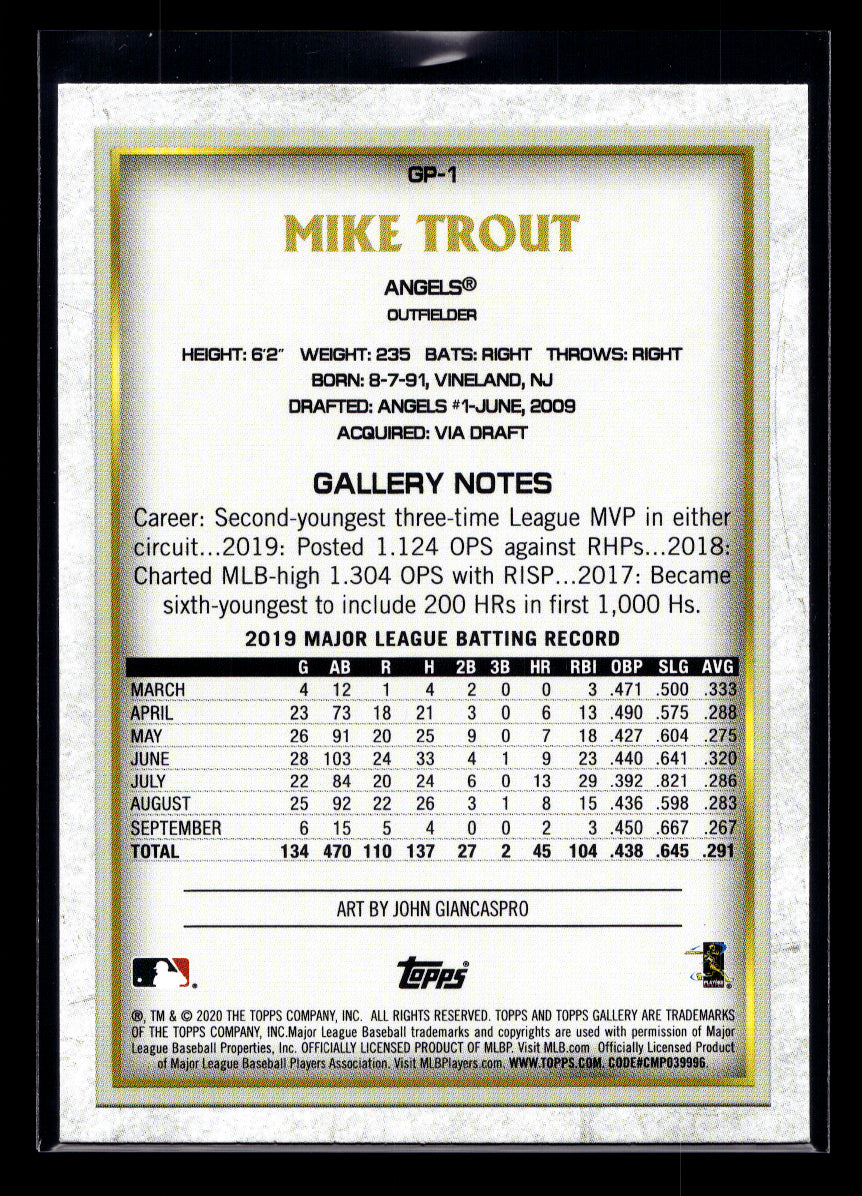 2020 Topps Gallery Preview #GP1 Mike Trout (Los Angeles Angels)