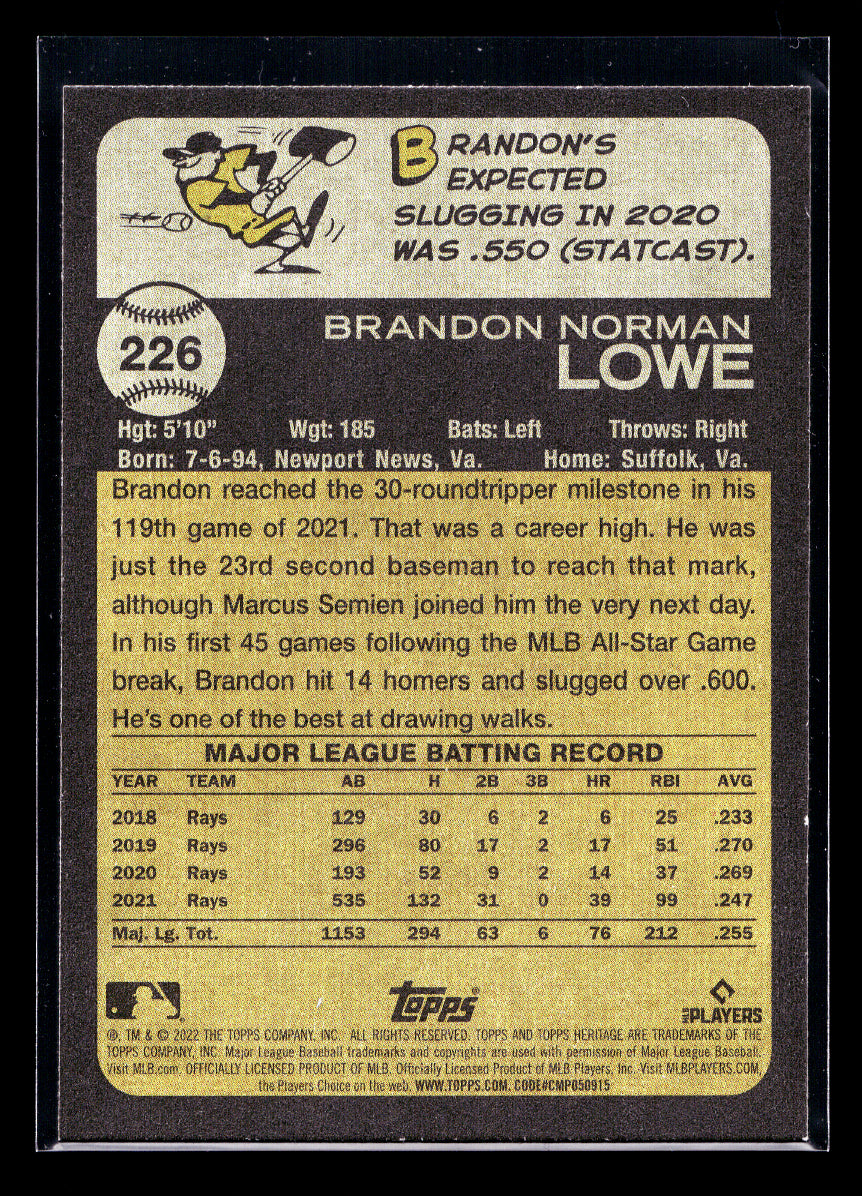 2022 Topps Heritage #226 Brandon Lowe (Tampa Bay Rays)