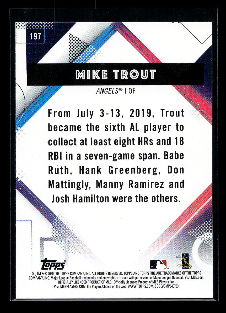 2020 Topps Fire Gold Minted #197 Mike Trout (Los Angeles Angels)
