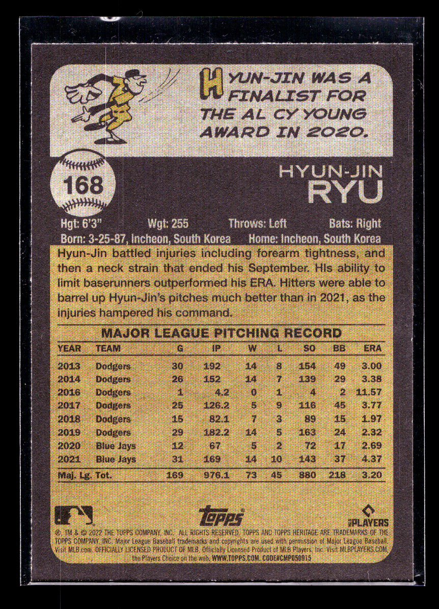 2022 Topps Heritage #168 Hyun-Jin Ryu (Toronto Blue Jays)