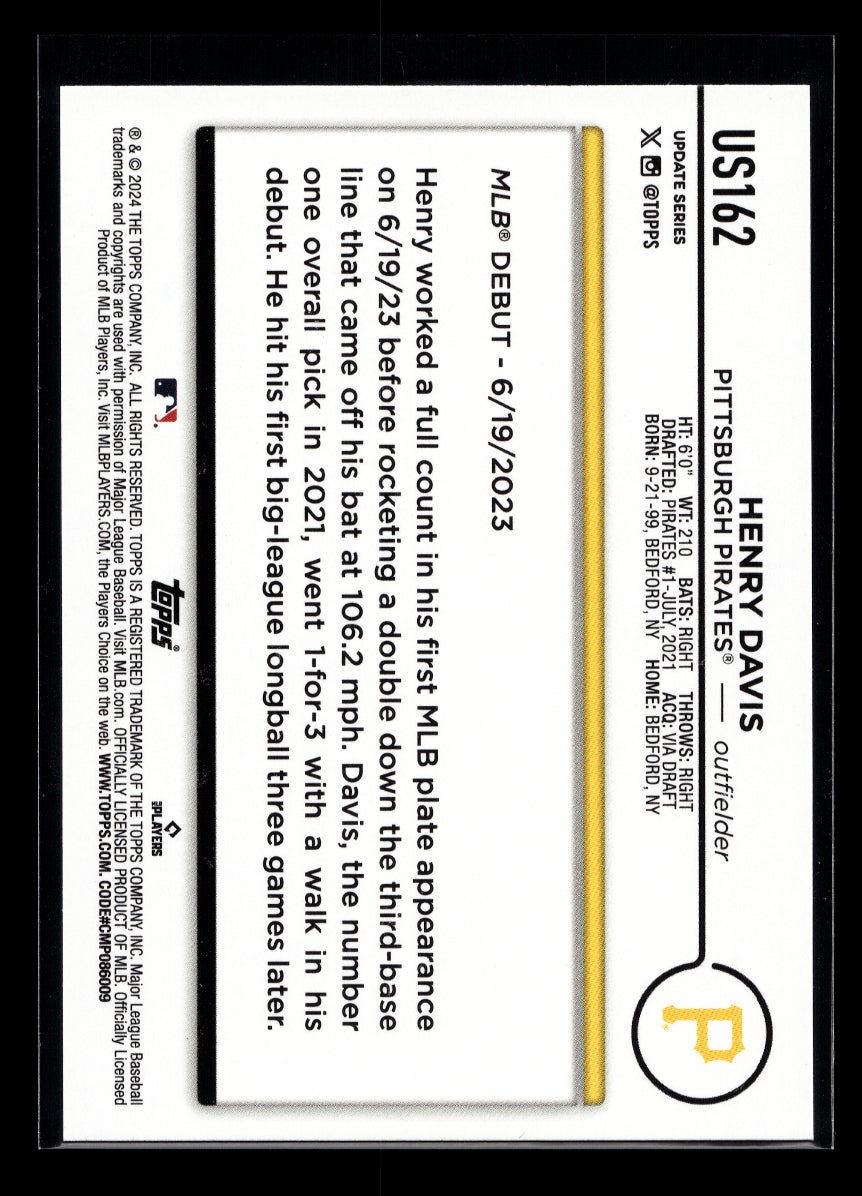 2024 Topps Update #US162 Henry Davis (Pittsburgh Pirates)