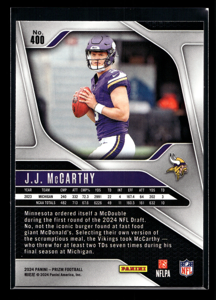 2024 Panini Prizm #400 JJ McCarthy Rookie (Minnesota Vikings)