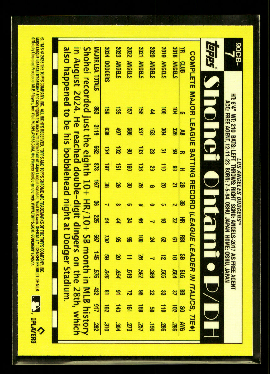 2025 Topps Chrome '90 Topps #90CB7 Shohei Ohtani (Los Angeles Dodgers)