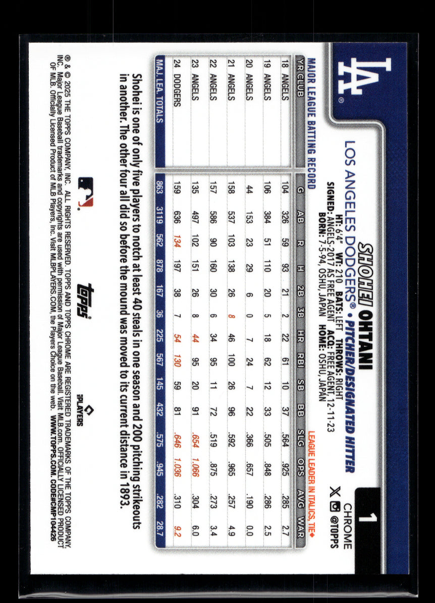 2025 Topps Chrome Shohei Ohtani #1 Prism Refractor (Los Angeles Dodgers)