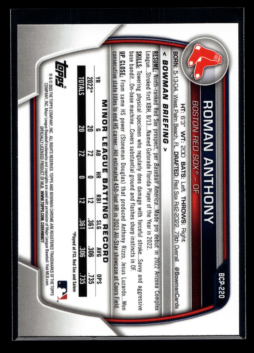 2023 Bowman Chrome Prospects #BCP220 Roman Anthony (Boston Red Sox)
