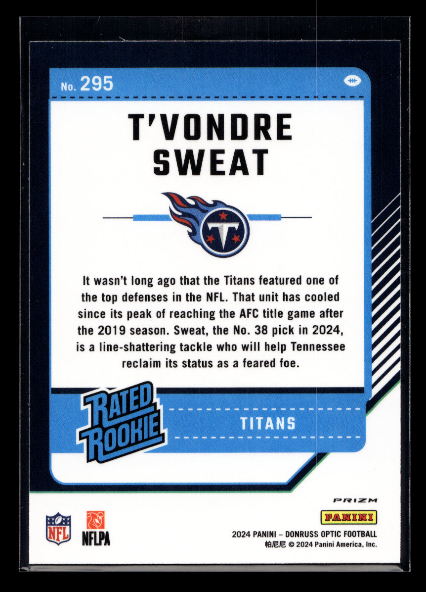 2024 Donruss Optic Holo #295 T'Vondre Sweat Rated Rookie (Tennessee Titans)