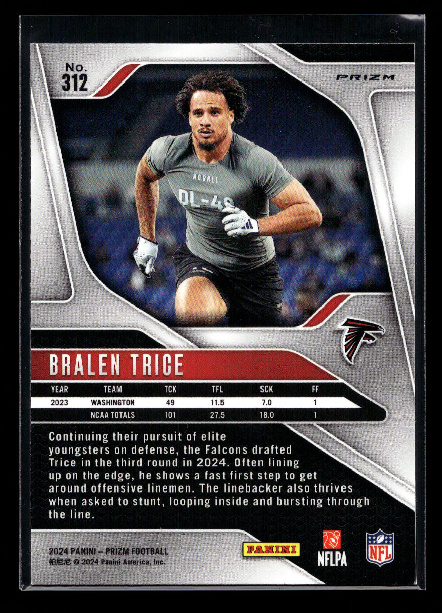 2024 Panini Prizm Prizms Neon Green Pulsar #312 Bralen Trice (Atlanta Falcons)