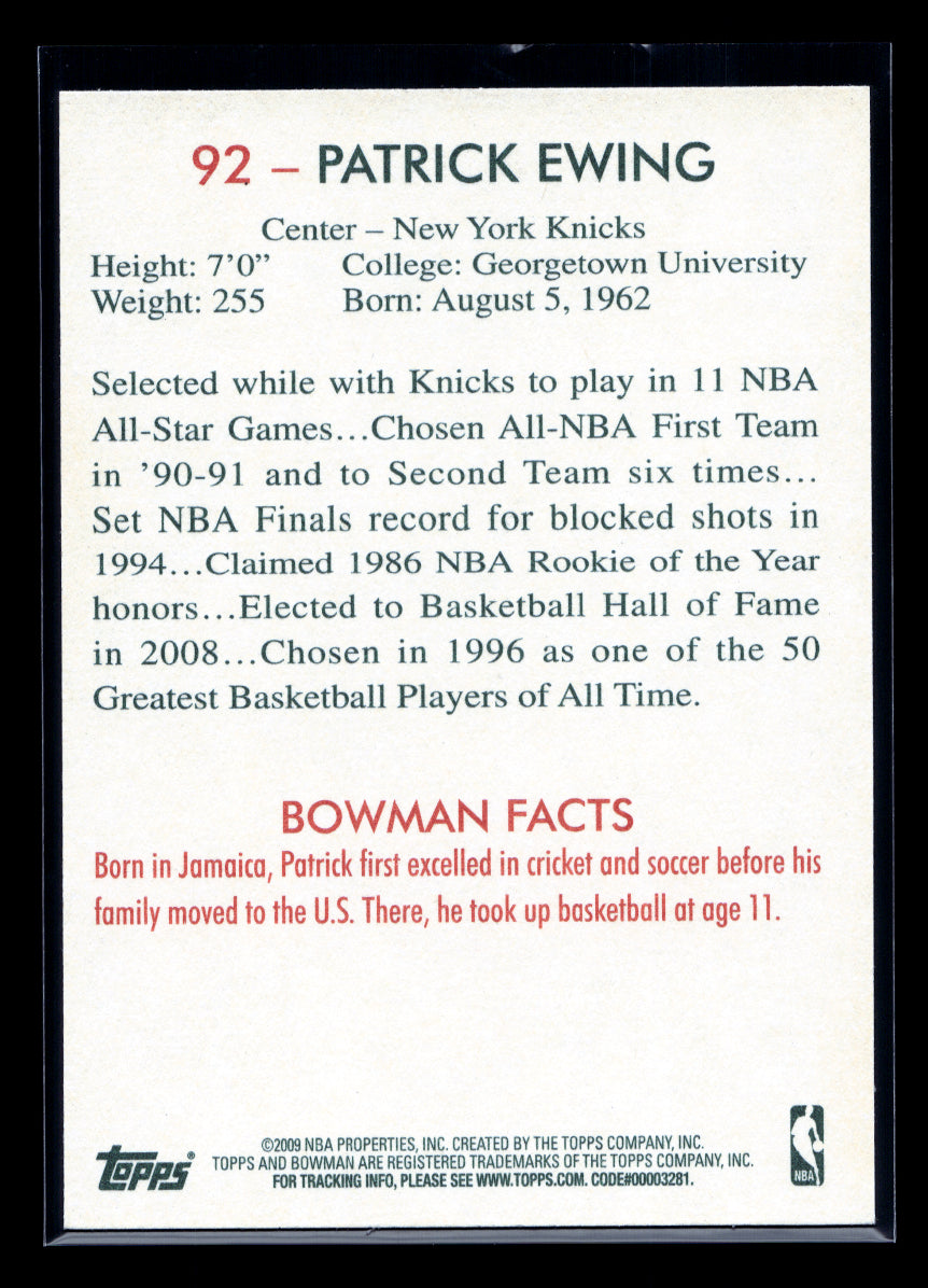 2009-10 Bowman 48 #92 Patrick Ewing (New York Knicks)
