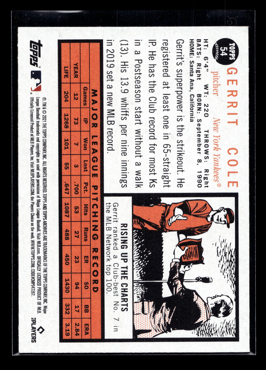 2021 Topps Archives #54 Gerrit Cole (New York Yankees)