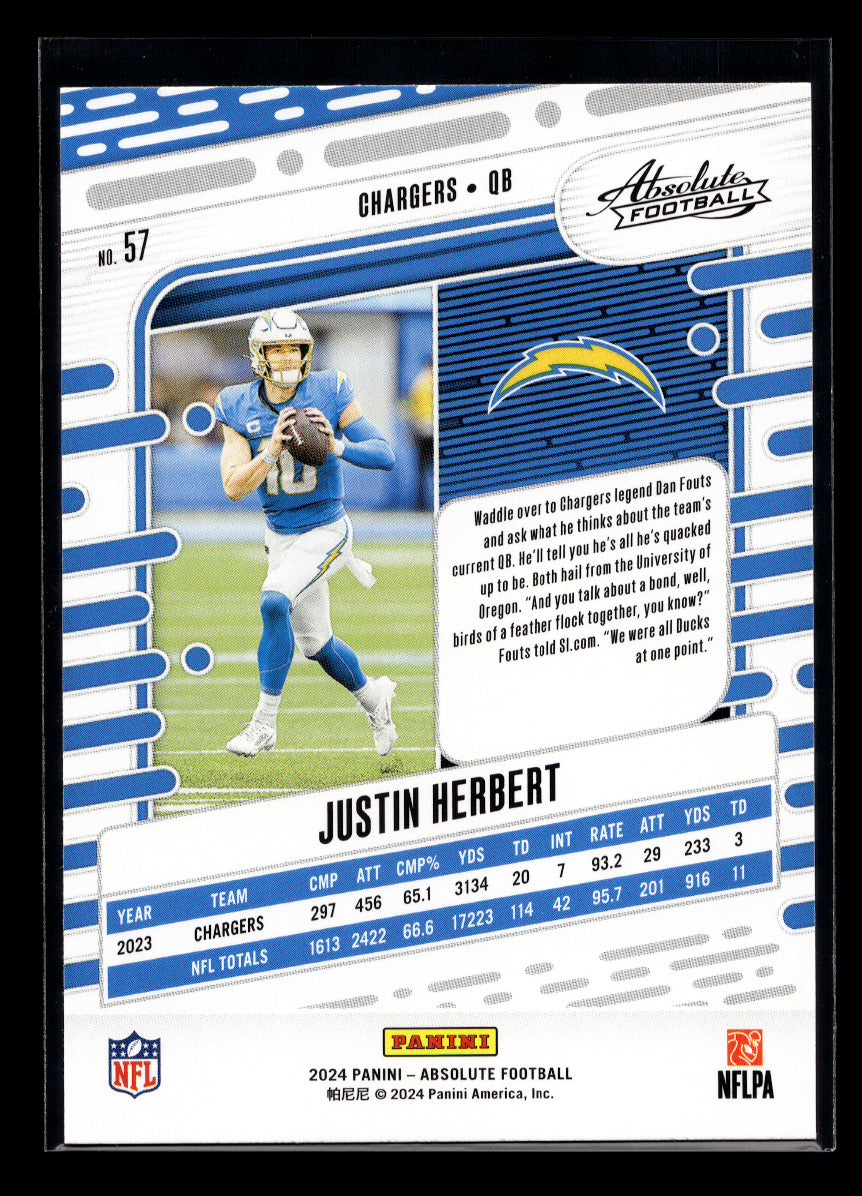 2024 Absolute #57 Justin Herbert Team: (Los Angeles Chargers)