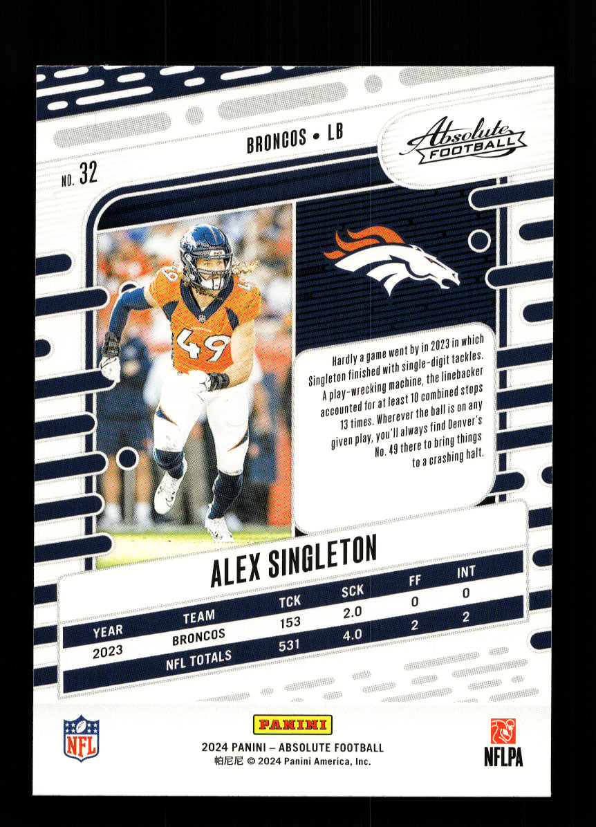 2024 Absolute Green #32 Alex Singleton (Denver Broncos)