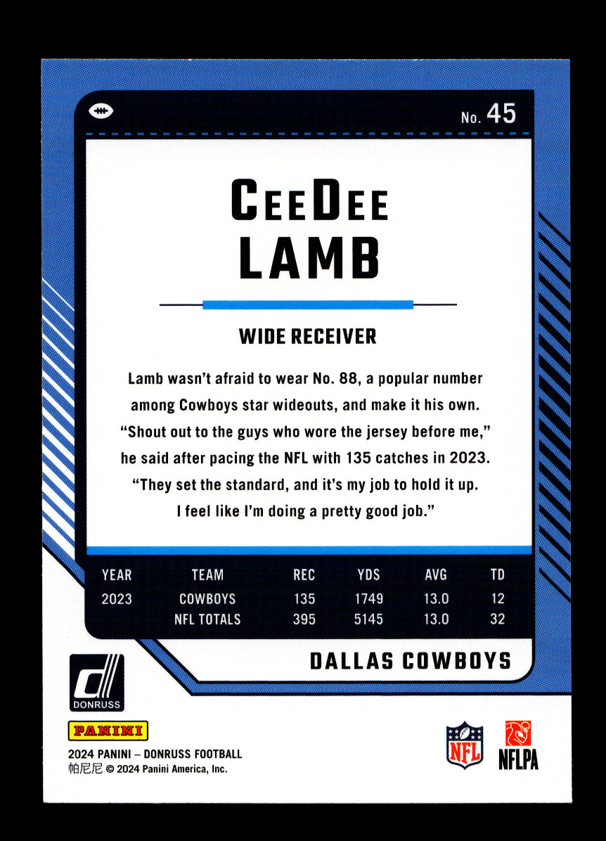 2024 Donruss Press Proof Green #45 CeeDee Lamb (Dallas Cowboys)
