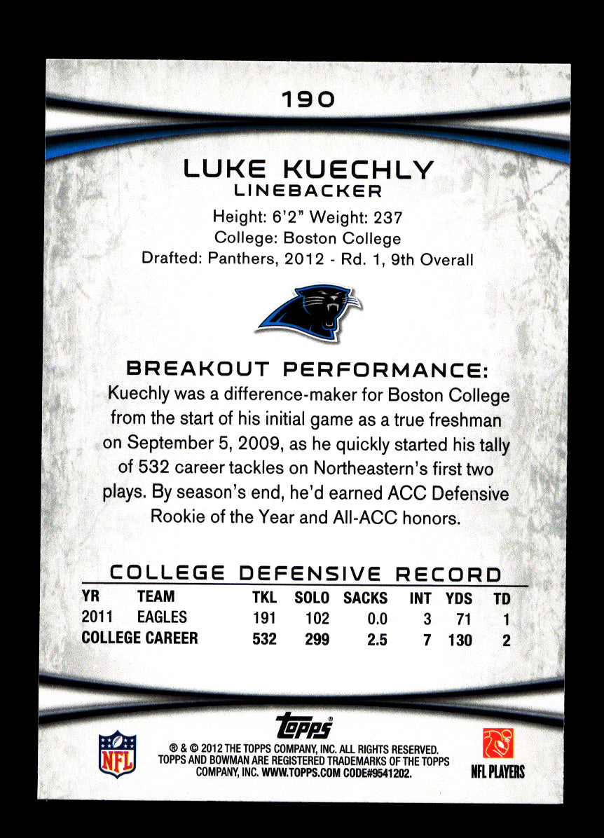 2012 Bowman #190 Luke Kuechly Rookie (Carolina Panthers)