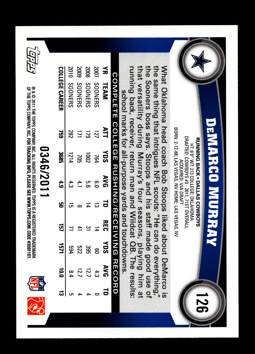 2011 Topps Gold #126 DeMarco Murray Rookie #'d /2011 (Dallas Cowboys)