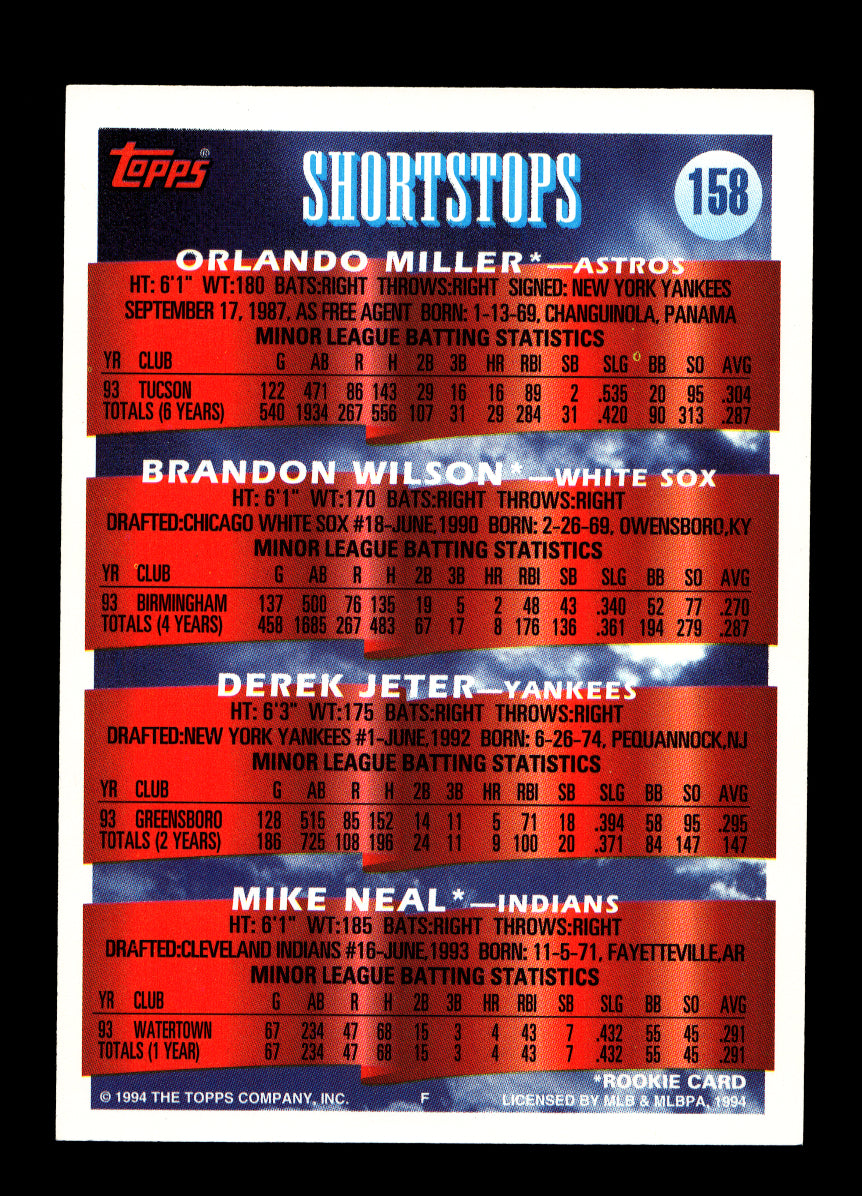 1994 Topps #158 Orlando Miller/Brandon Wilson/Derek Jeter/Mike Neal UER/Jeter AVG should be .270