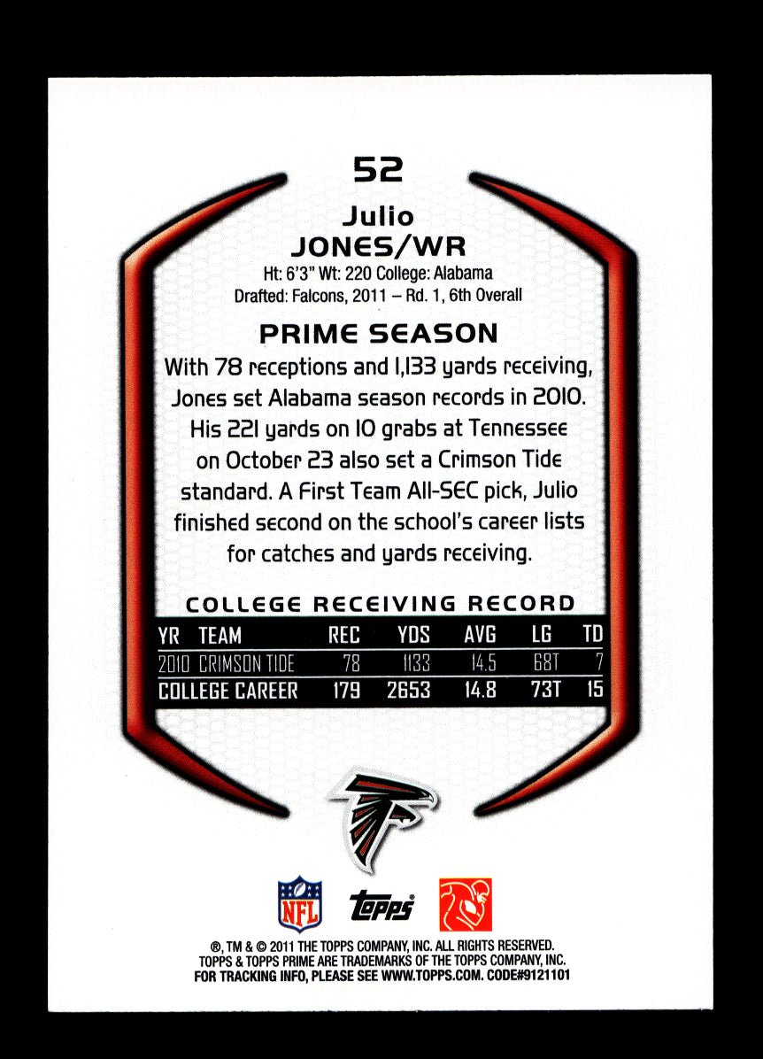 2011 Topps Prime Retail #52 Julio Jones Rookie (Atlanta Falcons