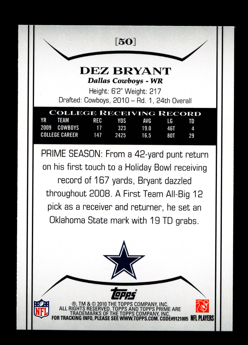 2010 Topps Prime Retail #50 Dez Bryant Rookie (Dallas Cowboys)