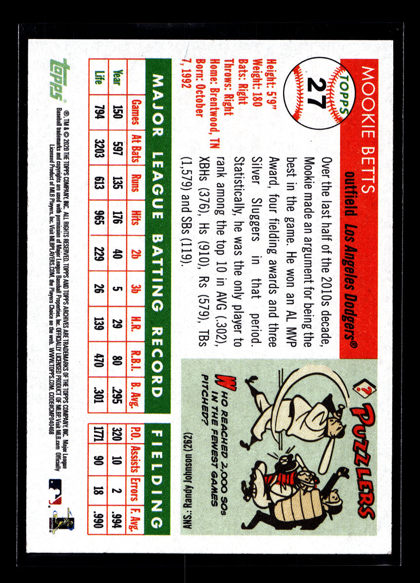 2020 Topps Archives #27 Mookie Betts (Los Angeles Dodgers)