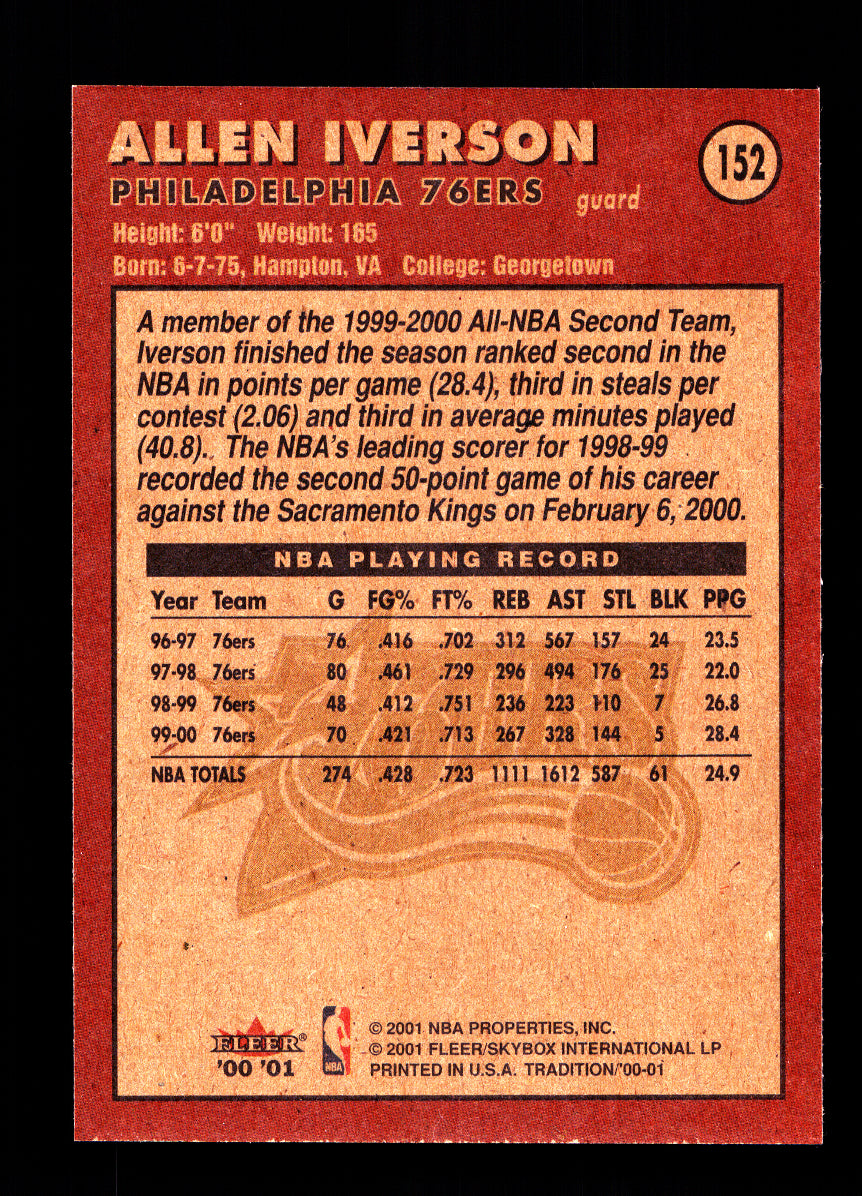 2000-01 Fleer #152 Allen Iverson (Philadelphia 76ers)