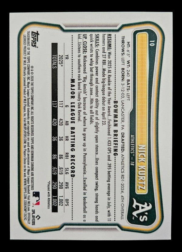 2026 Bowman #10 Nick Kurtz (Oakland Athletics)