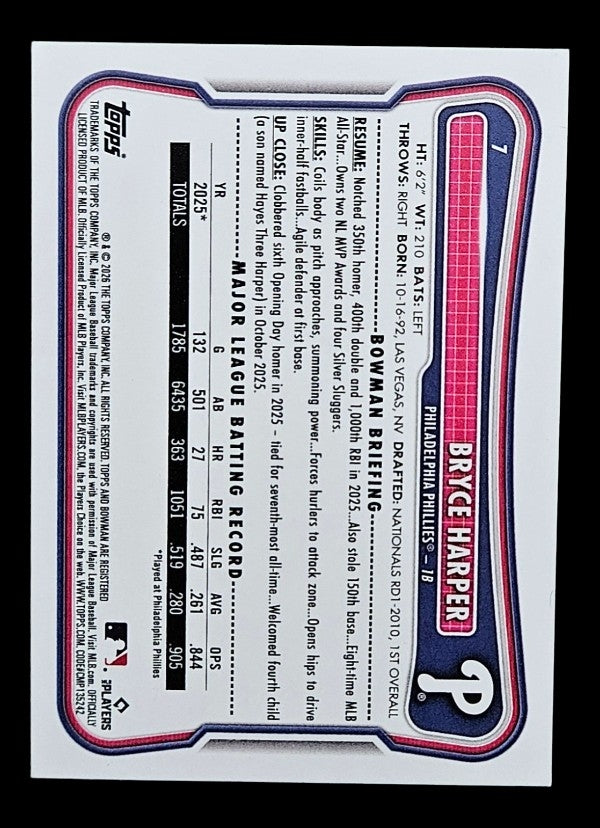 2026 Bowman #7 Bryce Harper (Philadelphia Phillies)