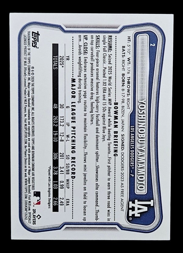 2026 Bowman #2 Yoshinobu Yamamoto (Los Angeles Dodgers)