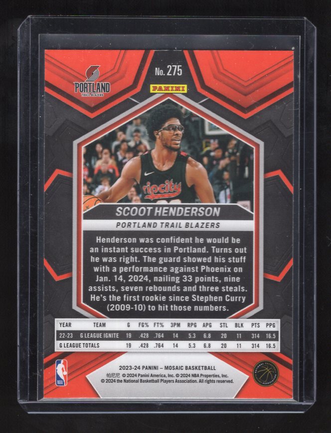 2023-24 Panini Mosaic #275 Scoot Henderson / City Edition Rookie (Portland Trail Blazers)