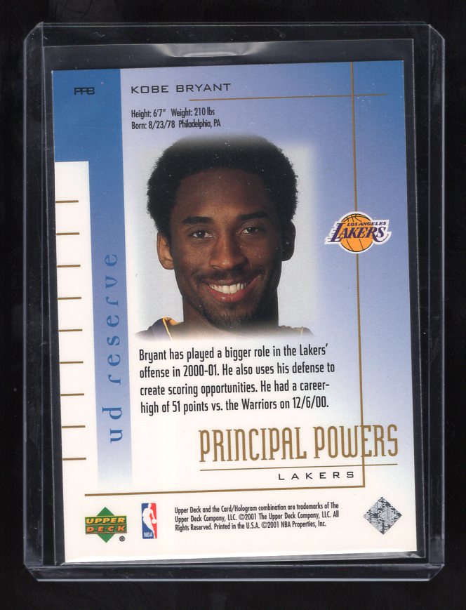 2000-01 UD Reserve Principal Powers #PP8 Kobe Bryant (Los Angeles Lakers)