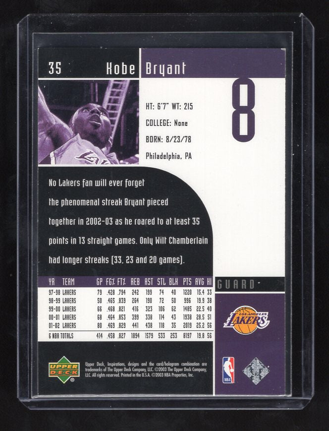 2002-03 Upper Deck Inspirations #35 Kobe Bryant (Los Angeles Lakers)