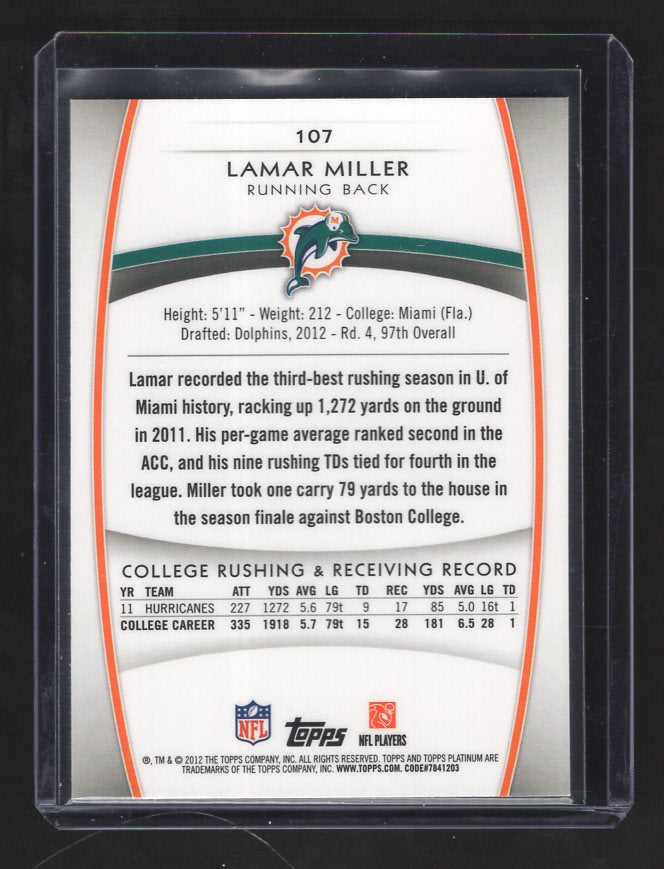 2012 Topps Platinum Orange Refractors #107 Lamar Miller Rookie (Miami Dolphins)
