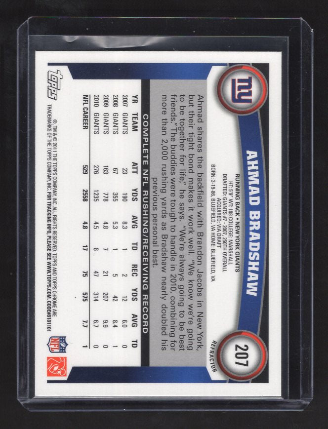 2011 Topps Chrome Orange Refractors #207 Ahmad Bradshaw (New York Giants)