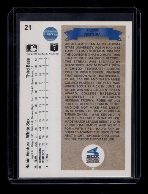 1990 Upper Deck (RC) #21 Robin Ventura UER/Samta Maria (Chicago White Sox)