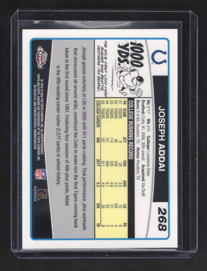 2006 Topps Chrome #268 Joseph Addai Rookie (Indianapolis Colts)