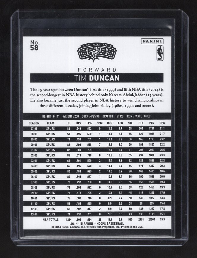 2014-15 Hoops #58 Tim Duncan (San Antonio Spurs)