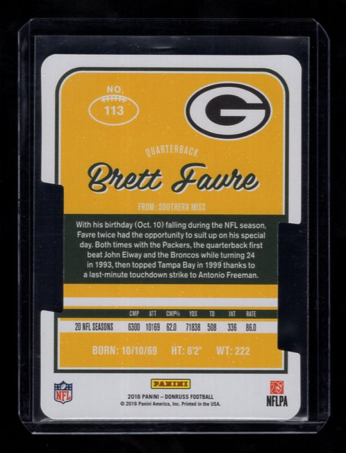 2016 Donruss Press Proofs Silver Die Cut #113 Brett Favre #'d 11/75 (Green Bay Packers)
