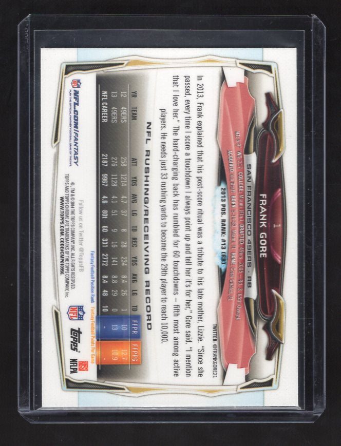 2014 Topps Chrome Refractors #1 Frank Gore (San Francisco 49ers)