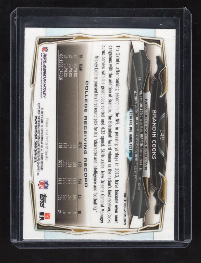 2014 Topps Chrome #149A Brandin Cooks Rookie (New Orleans Saints)