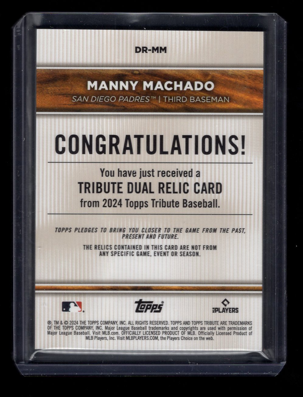 2024 Topps Tribute #DR-MM Manny Machado Green Dual Relic #/99 (San Diego Padres)