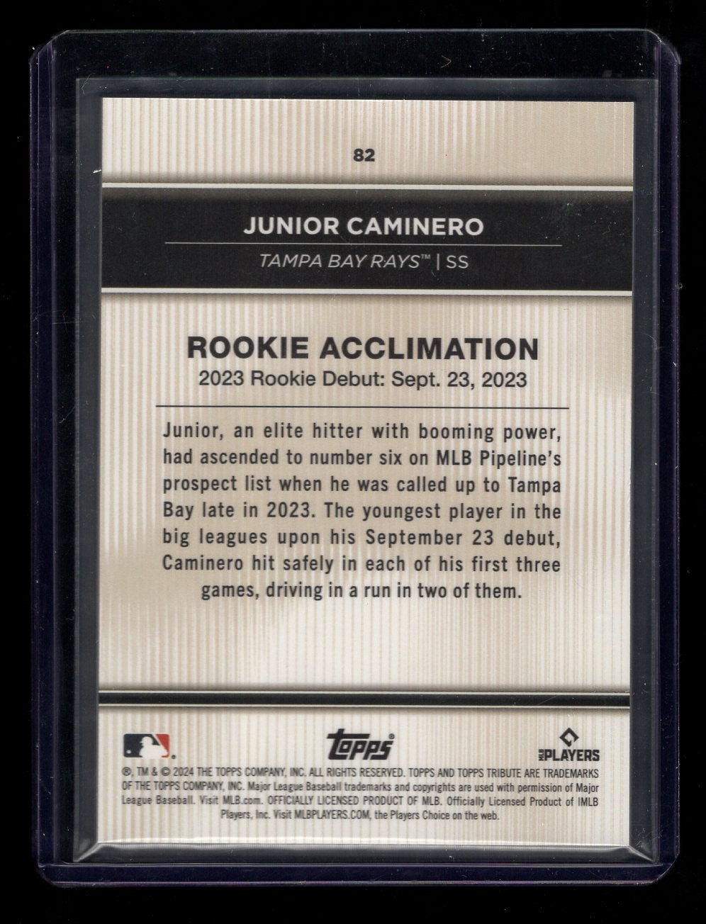 2024 Topps Tribute #82 Junior Caminero Rookie RC SP (Tampa Bay Rays)