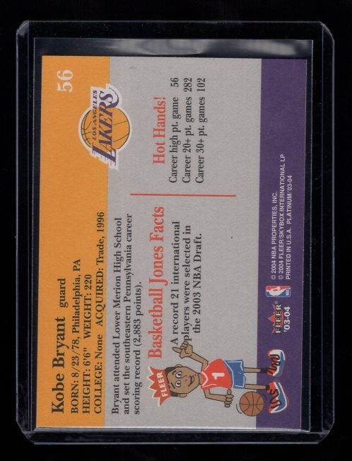 2003-04 Fleer Platinum #56 Kobe Bryant (Los Angeles Lakers)